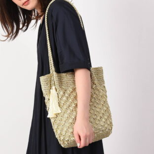 非公開: 【COOCO】メタリック柄編みカゴトートバッグ